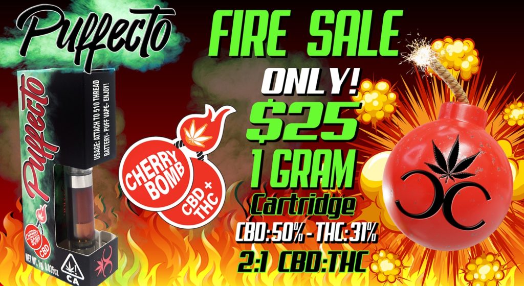 Puffecto Fire Sale Only $25 1 Gram Cartridge CBD THC Cherry Bomb