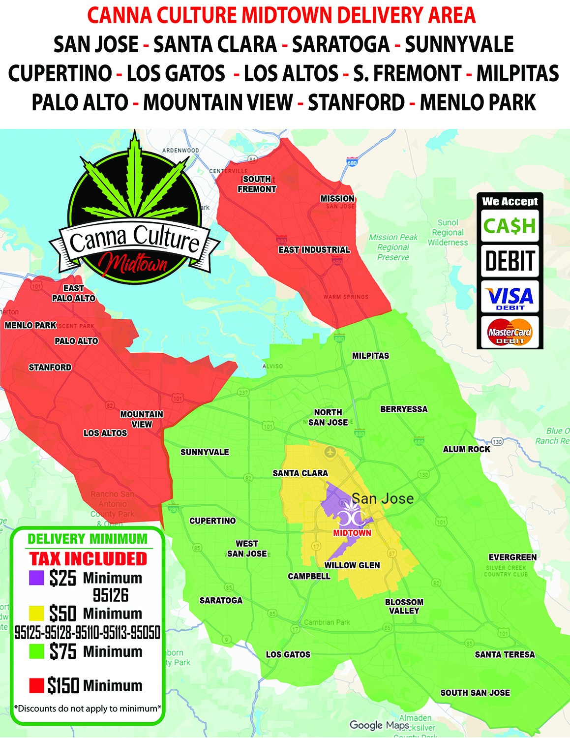 Canna Culture Midtown Delivery Area Map